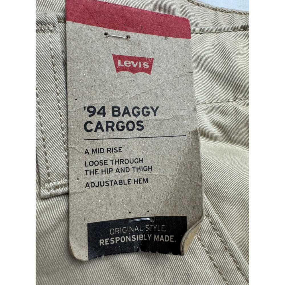 Levis 94 Baggy Cargos Tan Khaki Mid Rise Loose Fit Pants Womens 29x30 - Picture 2 of 16